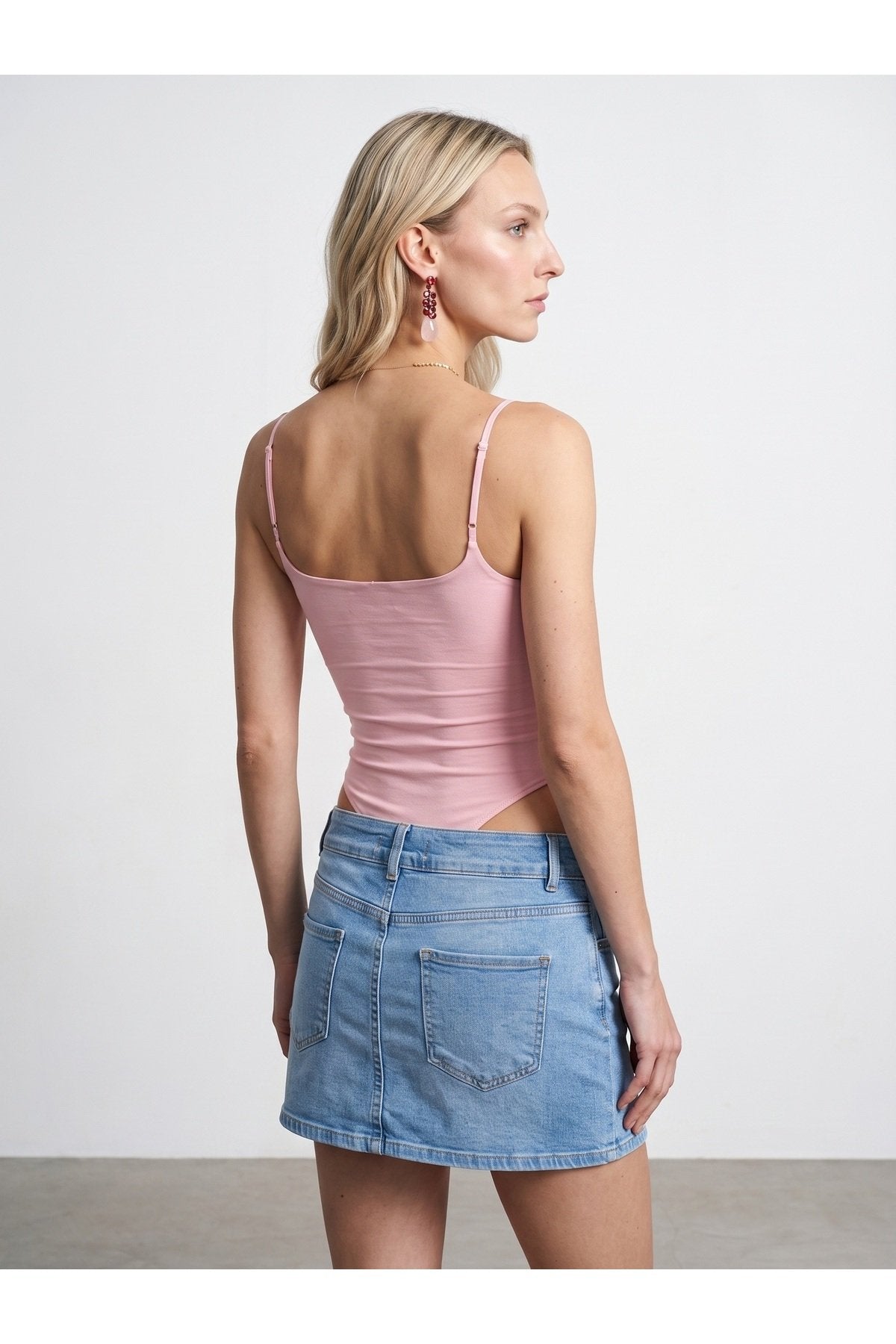 21216 Askılı Bodysuit-Toz Pembe