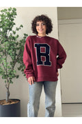 R Nakışlı Oversize Sweatshirt Bordo