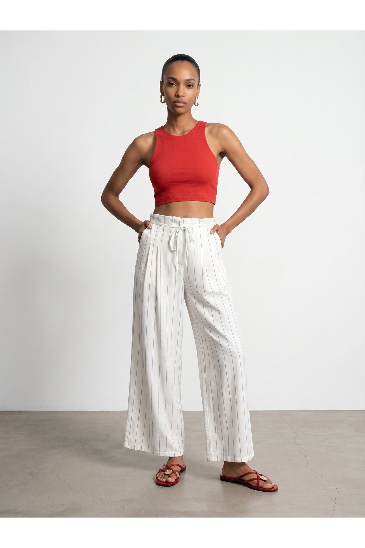 32941 Halter Yaka Crop Top-Kırmızı
