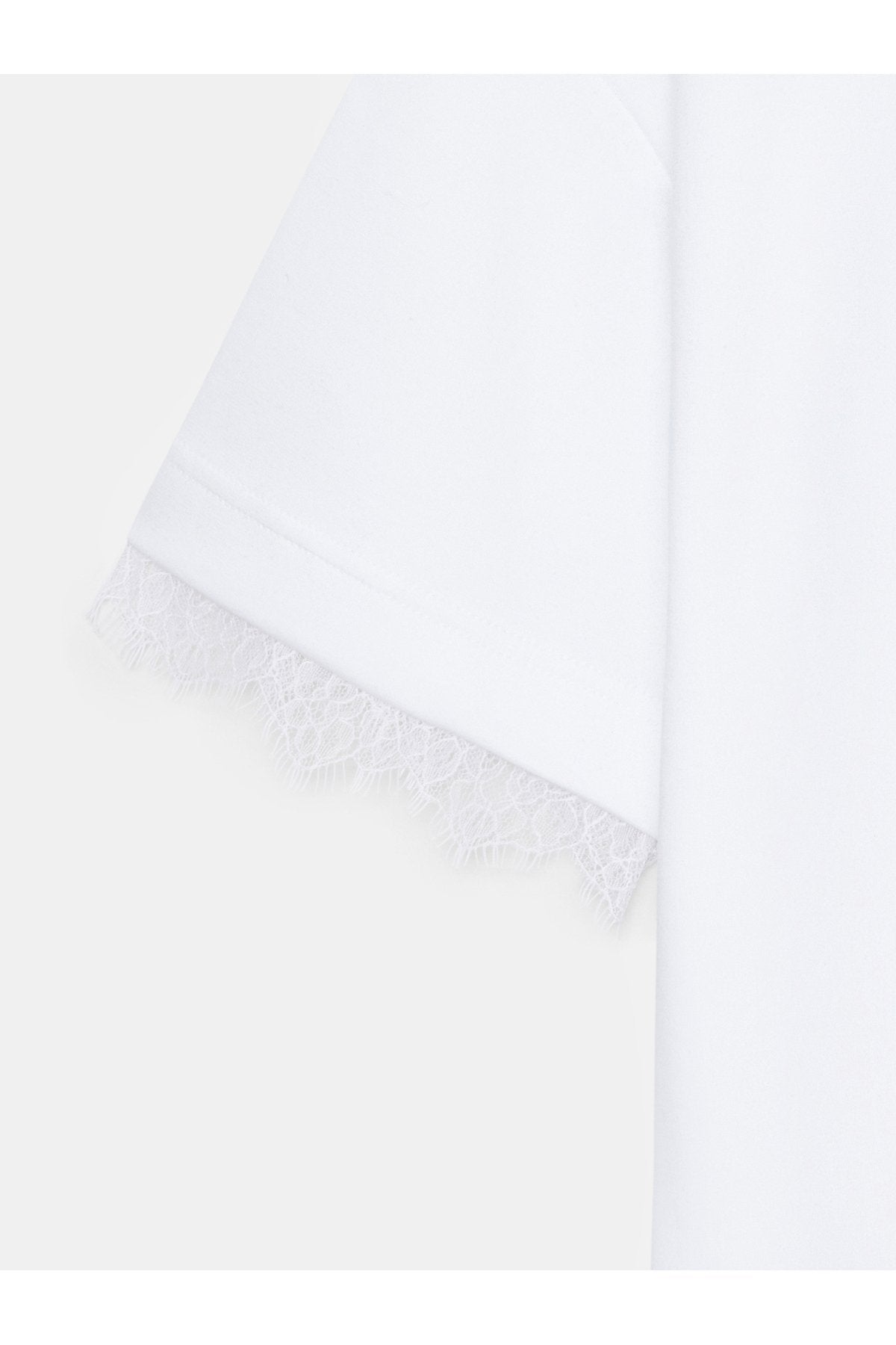 32826 Dantel Detaylı Kısa Kollu T-shirt-Beyaz