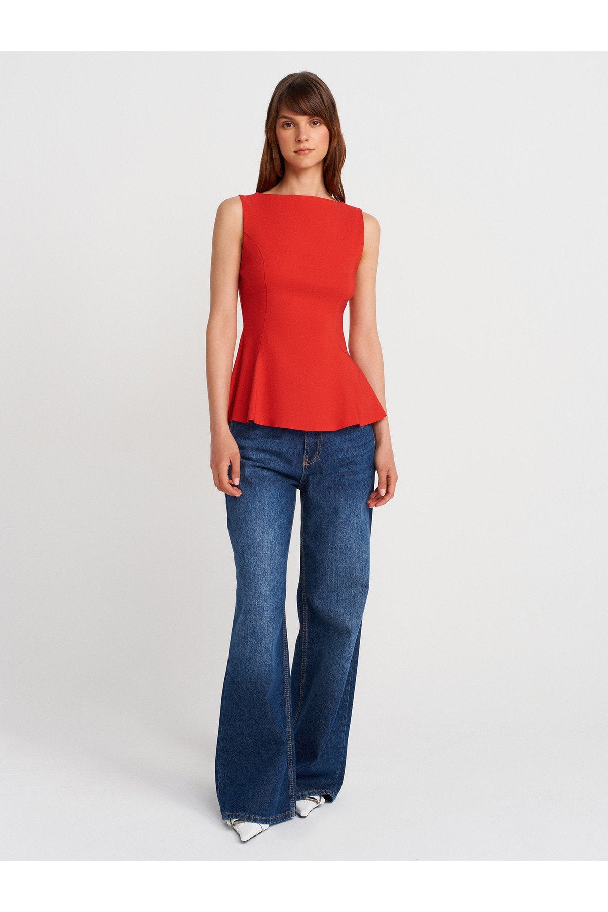 50281 Peplum Top-Kırmızı