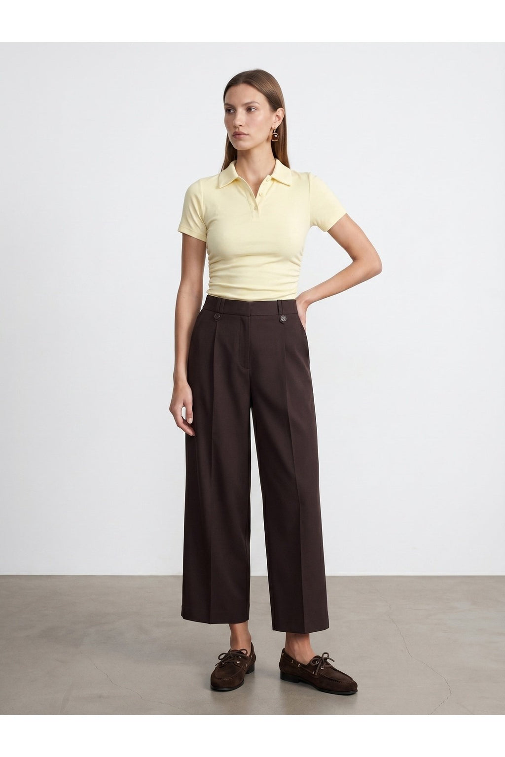 32614 Polo Yaka Top-Açık Sarı