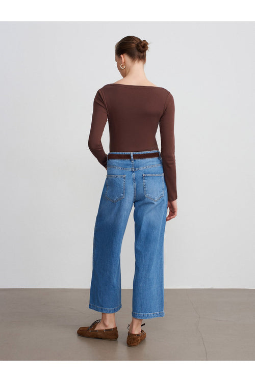 72298 Kemerli Geniş Paça Jean-Mavi