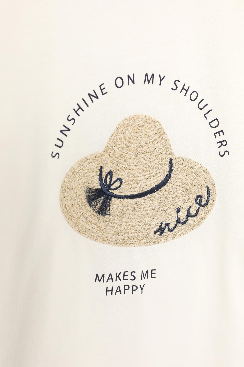 Quzu Baskı ve Nakış Detaylı T-shirt Ekru