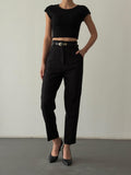 Quzu Kemer Detaylı Pantolon Siyah