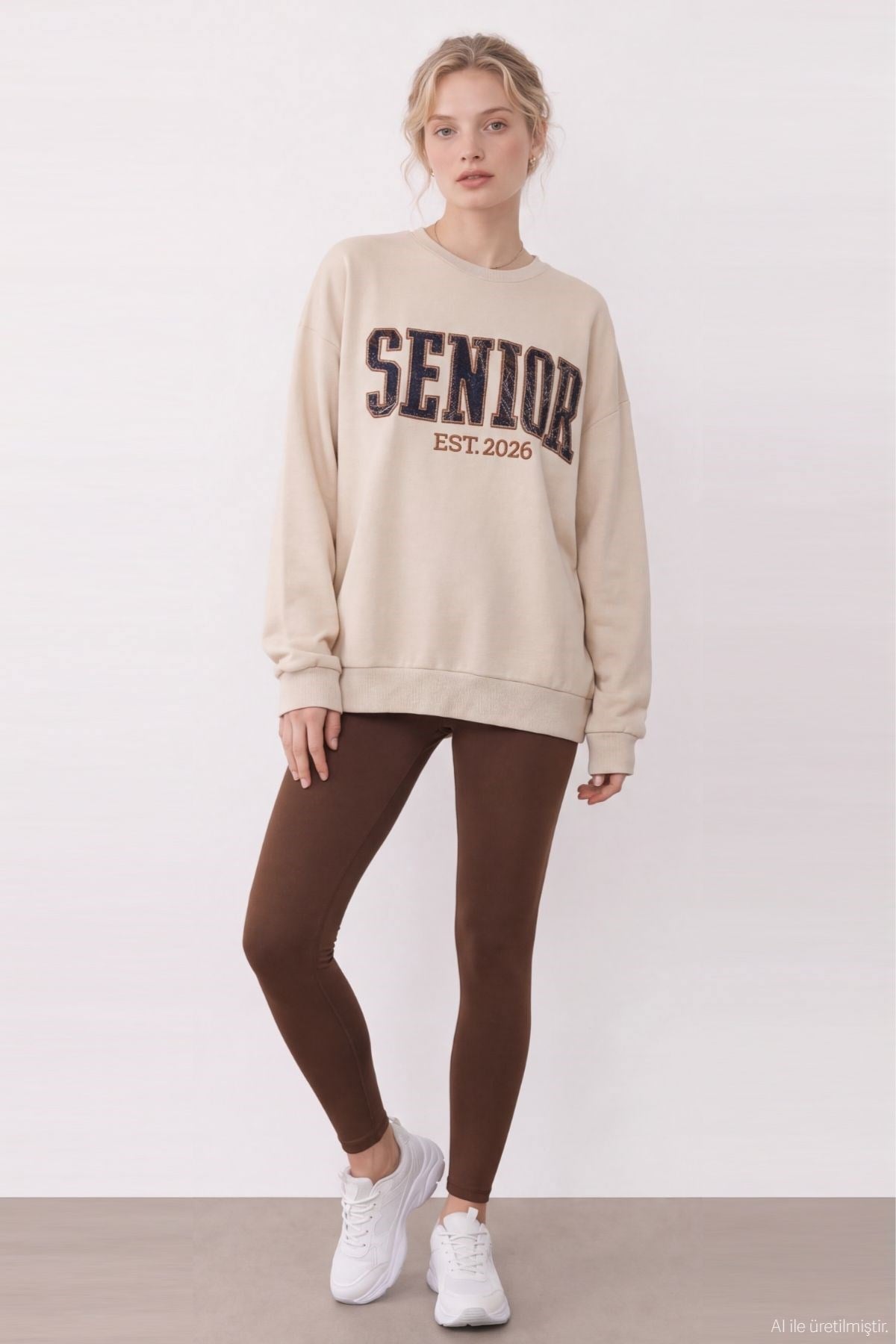 Nakış Detaylı Sweatshirt Bej