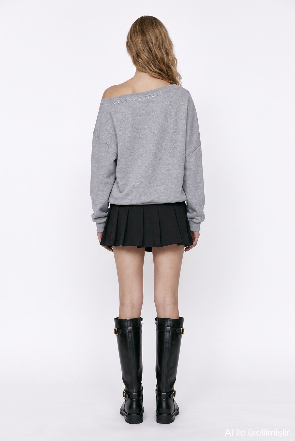 Yıldız Detaylı Sweatshirt Gri Melanj