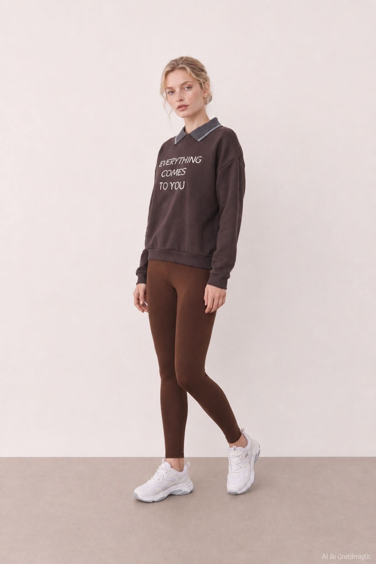 Yaka Detay Sweatshirt Kahve